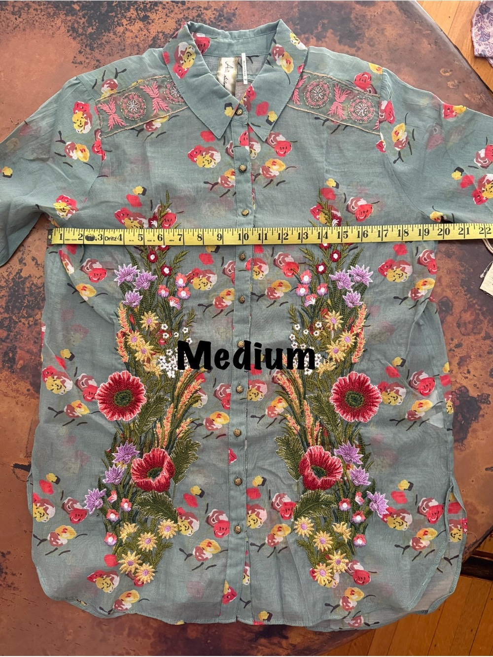Aratta Mia Grace Floral Embroidered Olive Fall Blouse NWT #cottagecore - Picture 8 of 13
